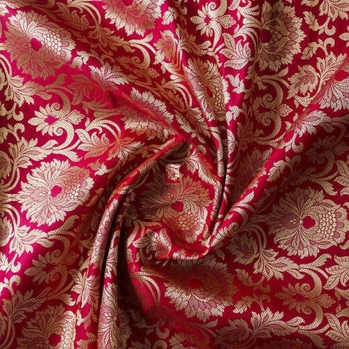 Brocade Fabrics - 44 Inch Width, 200 GSM Silk and Cotton Blend | Exceptionally Soft, Printed Red Pat