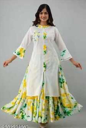 Ladies Cotton Printed Anarkali Kurti - Size L, XL, XXL | Breathable, Machine Washable, Casual Wear