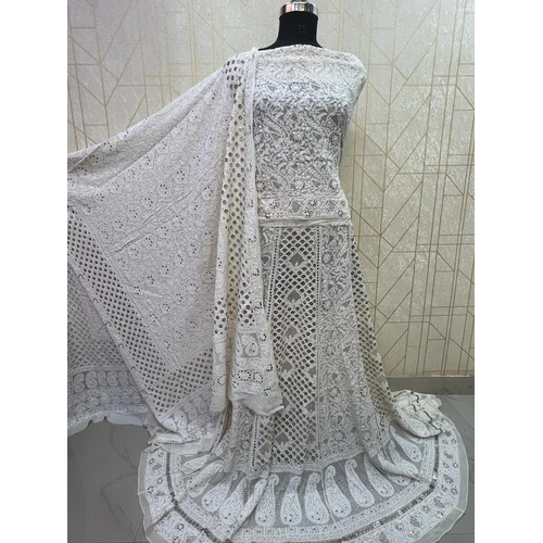 White Pure Georgette Lehenga Set