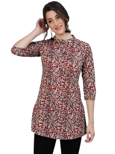 Cotton Tunic - 28 Inch Length, Multicolor Printed Design | Comfortable 3/4 Sleeve Casual Wear, Breat