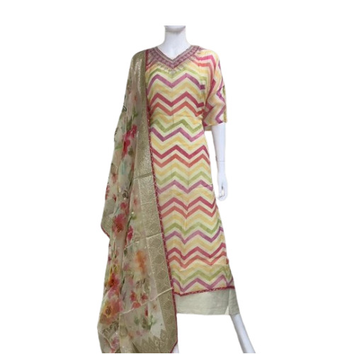 Contemporary Indian Designer Suits - Georgette, Tailored Fit in Vibrant Multicolor | Intricate Embro