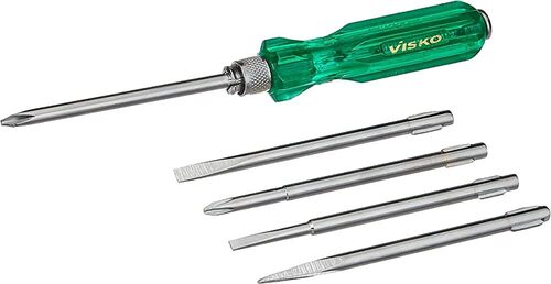 Stainless Steel Screwdriver For All Purpose - 100mm-400mm Size, Green Handle, Plastic, 10 Pieces/Box