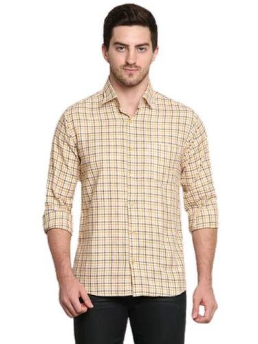 Mens Check Shirt - Cotton, Sizes M to XXL, Yellow Color | Stylish Design, Soft Breathable Fabric, Wr