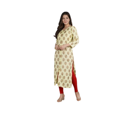 Ladies Regular Fit Cotton Kurti - Trendy 3-4th Sleeve, Printed Design | Quick Dry, Skin Friendly, Ma