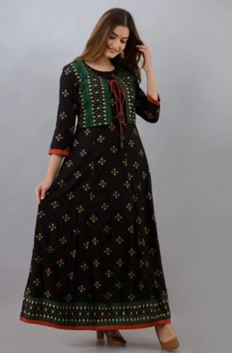 Jacketed Anarkali Kurta - Semi Stitched, 3/4 Sleeves Design | Breathable, Washable, Customizable Siz