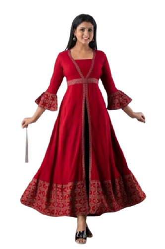 Ladies Front Slit Anarkali Kurti - Rayon, Customized Size, Various Colors - Designer, Skin Friendly,