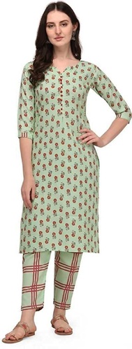 Chiffon Casual Wear Full Sleeve Cotton Blend Printed Kurta And Pant Set For Women
