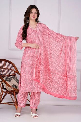Printed Salwar Suit Set - Cotton, Available in Multiple Sizes, Vibrant Printed Patterns - Breathable