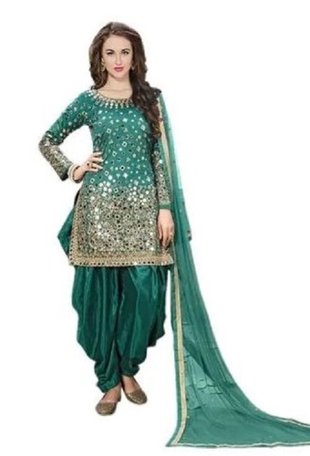 Full Sleeve Round Neck Satin Embroidered Ladies Punjabi Suits  Bust Size: 32 Inch (In)