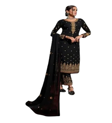 Party Wear Salwar Suit - Georgette, Size L, Black | Breathable, Quick Dry, Anti Wrinkle, Embroidered