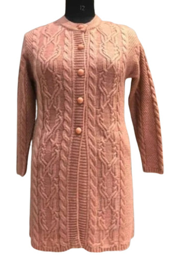 Ladies Pink Cardigan - Woolen, All Size, Full Sleeve, Round Neck | Casual Wear, Long Sleeves, Plain 