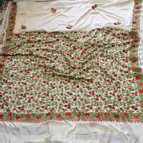 Embroidered Saree - Cotton, 6.3 m with Blouse Piece | Multicolor Thread Work for Party Wear