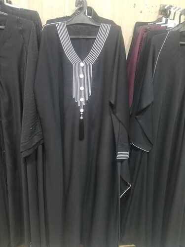 Embroidery Work Muslim Wear Abaya - Imported Nida Fabric, Regular Sleeve Length 52-62 Inches | Black
