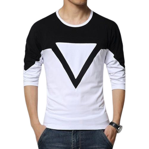 T Shirt - Full Sleeve, Black & White, Round Collar | Anti-Wrinkle, Quick Dry, Washable, Printed Patt