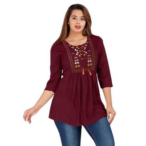 Cotton Ladies Tops - 100% Washable, Light Weight & Breathable | Embroidered Brown Pattern, Customize