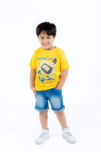 Kids T-Shirt - Cotton, Size L/M | Yellow, Short Sleeves, Quick Dry, Breathable, Printed Design