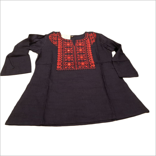 Ladies Cotton Ikkat Tops - Elegant Frill Arm Design, Embroidered Neck Detail | Quick Dry, Washable, 