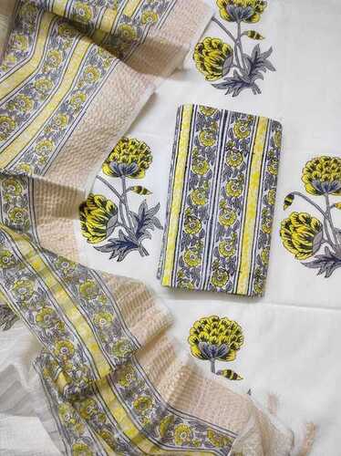 Hand Block Printed Suit Fabric - Cotton, Multi Color | Lightweight, Breathable, Elegant Drape, Skin 