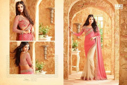 Silk Buy Pink & Cream Party Wear Saree Online