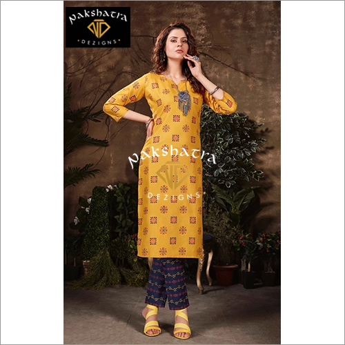 Ladies Printed Kurti - Comfortable Cotton Blend, 3-4th Sleeve Style, Elegant Patterns | Washable, St