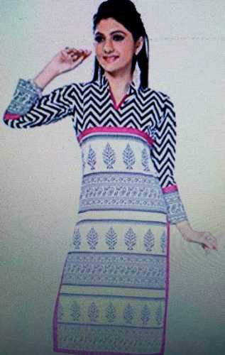 Ladies Cotton Printed Kurti - Customized Size, Grey Color | Anti-Wrinkle, Soft Texture, Easy Wash, B