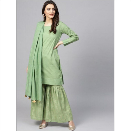 Ladies Pure Cotton Mint Green Kurti With Dupta
