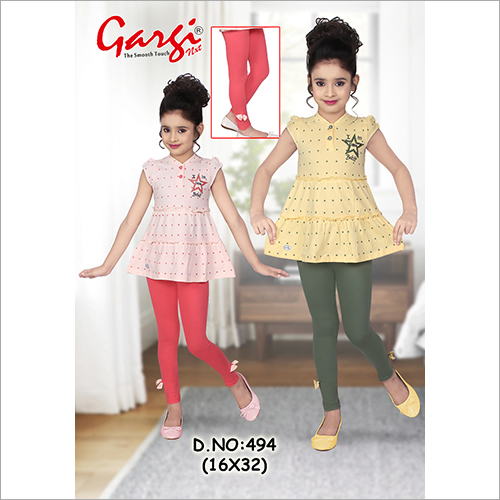 Different Colors Available Kids Printed Frock With Legging