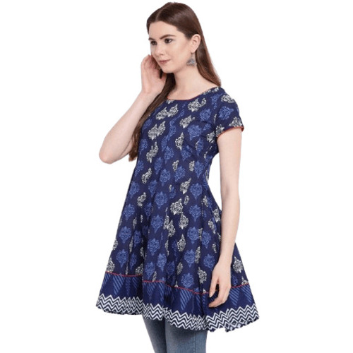 Short Kurti - Cotton, L/XL/XXL Sizes, Blue Color | Anti Wrinkle, Breathable, Quick Dry, Trendy Summe
