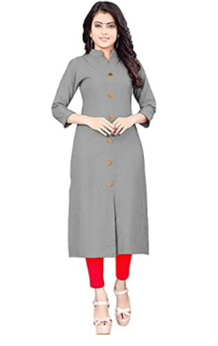 Regular Fit 3/4th Sleeves Formal Wear Plain Rayon Kurti For Ladies - Rayon Fabric, Length: 40 Inch, 